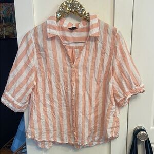 J. Crew Coral and White Striped Shirt xl